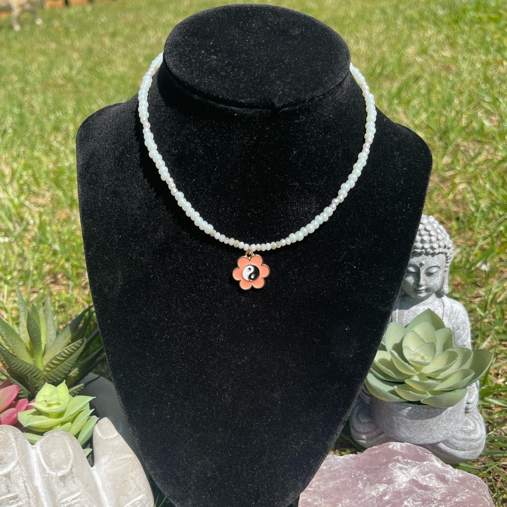 ☯️ yin and yang flower necklace with adjustable back☯️❤️‍🔥